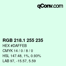 カラーコード: RGB 218.1 255 235 | qconv.com
