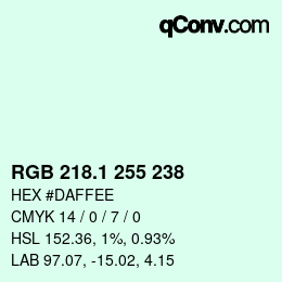 カラーコード: RGB 218.1 255 238 | qconv.com