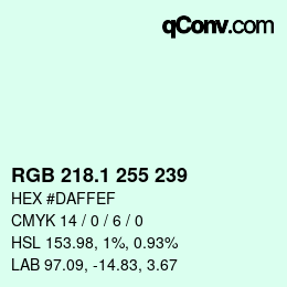 Color code: RGB 218.1 255 239 | qconv.com