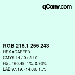 Color code: RGB 218.1 255 243 | qconv.com