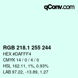 Color code: RGB 218.1 255 244 | qconv.com