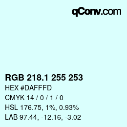 Color code: RGB 218.1 255 253 | qconv.com
