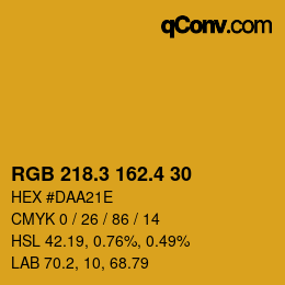 カラーコード: RGB 218.3 162.4 30 | qconv.com