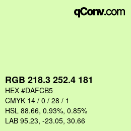 カラーコード: RGB 218.3 252.4 181 | qconv.com