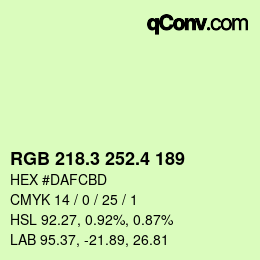 カラーコード: RGB 218.3 252.4 189 | qconv.com