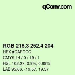 カラーコード: RGB 218.3 252.4 204 | qconv.com