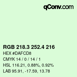 カラーコード: RGB 218.3 252.4 216 | qconv.com