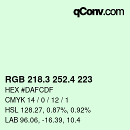 カラーコード: RGB 218.3 252.4 223 | qconv.com