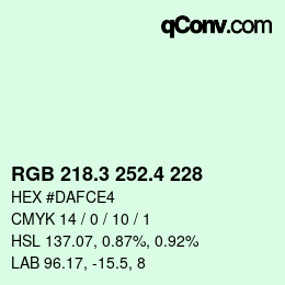 カラーコード: RGB 218.3 252.4 228 | qconv.com