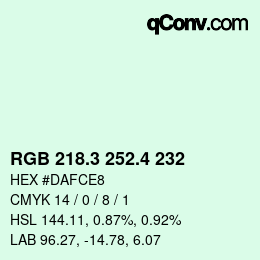 カラーコード: RGB 218.3 252.4 232 | qconv.com