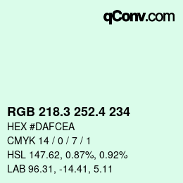 カラーコード: RGB 218.3 252.4 234 | qconv.com
