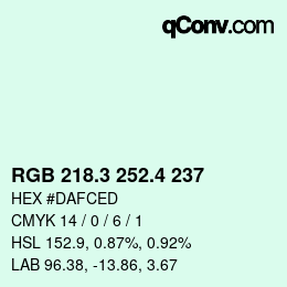 カラーコード: RGB 218.3 252.4 237 | qconv.com