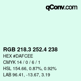 カラーコード: RGB 218.3 252.4 238 | qconv.com