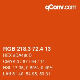 カラーコード: RGB 218.3 72.4 13 | qconv.com