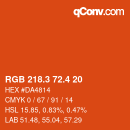 カラーコード: RGB 218.3 72.4 20 | qconv.com