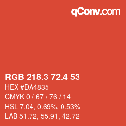 カラーコード: RGB 218.3 72.4 53 | qconv.com