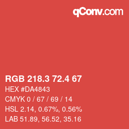 カラーコード: RGB 218.3 72.4 67 | qconv.com