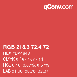 カラーコード: RGB 218.3 72.4 72 | qconv.com