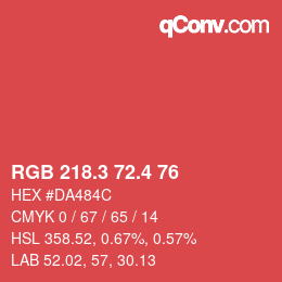 カラーコード: RGB 218.3 72.4 76 | qconv.com