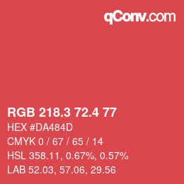 カラーコード: RGB 218.3 72.4 77 | qconv.com