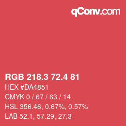 カラーコード: RGB 218.3 72.4 81 | qconv.com