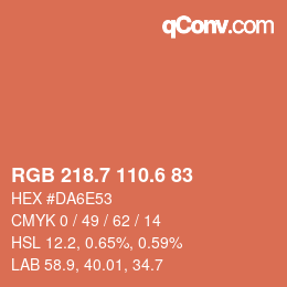 カラーコード: RGB 218.7 110.6 83 | qconv.com
