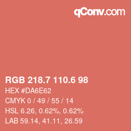 カラーコード: RGB 218.7 110.6 98 | qconv.com