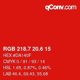 カラーコード: RGB 218.7 20.6 15 | qconv.com