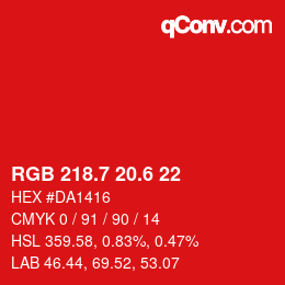 カラーコード: RGB 218.7 20.6 22 | qconv.com
