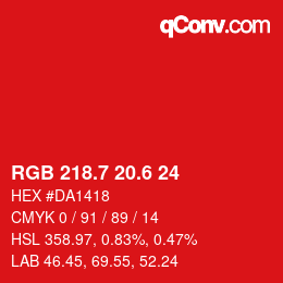 カラーコード: RGB 218.7 20.6 24 | qconv.com