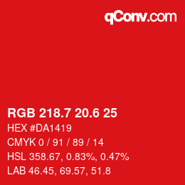 カラーコード: RGB 218.7 20.6 25 | qconv.com