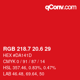 カラーコード: RGB 218.7 20.6 29 | qconv.com