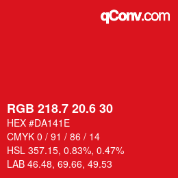 カラーコード: RGB 218.7 20.6 30 | qconv.com