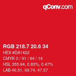 カラーコード: RGB 218.7 20.6 34 | qconv.com