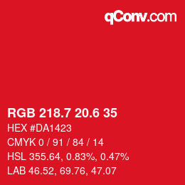 カラーコード: RGB 218.7 20.6 35 | qconv.com