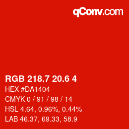カラーコード: RGB 218.7 20.6 4 | qconv.com