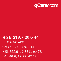カラーコード: RGB 218.7 20.6 44 | qconv.com