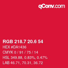 カラーコード: RGB 218.7 20.6 54 | qconv.com