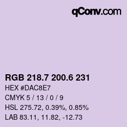 カラーコード: RGB 218.7 200.6 231 | qconv.com