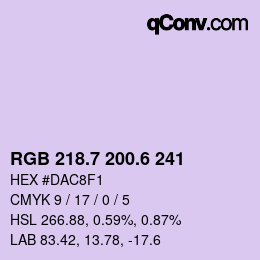 カラーコード: RGB 218.7 200.6 241 | qconv.com