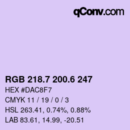 カラーコード: RGB 218.7 200.6 247 | qconv.com