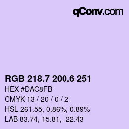 カラーコード: RGB 218.7 200.6 251 | qconv.com