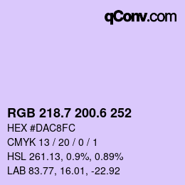 カラーコード: RGB 218.7 200.6 252 | qconv.com