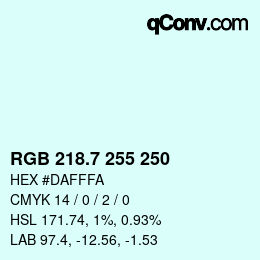 カラーコード: RGB 218.7 255 250 | qconv.com