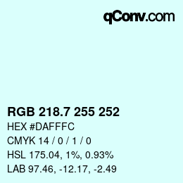 カラーコード: RGB 218.7 255 252 | qconv.com