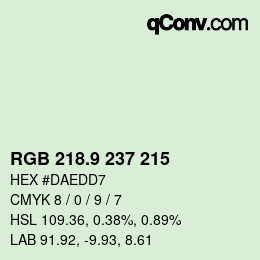 Color code: RGB 218.9 237 215 | qconv.com