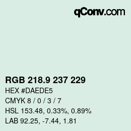 Color code: RGB 218.9 237 229 | qconv.com