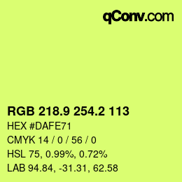 カラーコード: RGB 218.9 254.2 113 | qconv.com