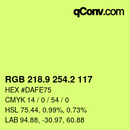 カラーコード: RGB 218.9 254.2 117 | qconv.com