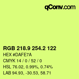 カラーコード: RGB 218.9 254.2 122 | qconv.com